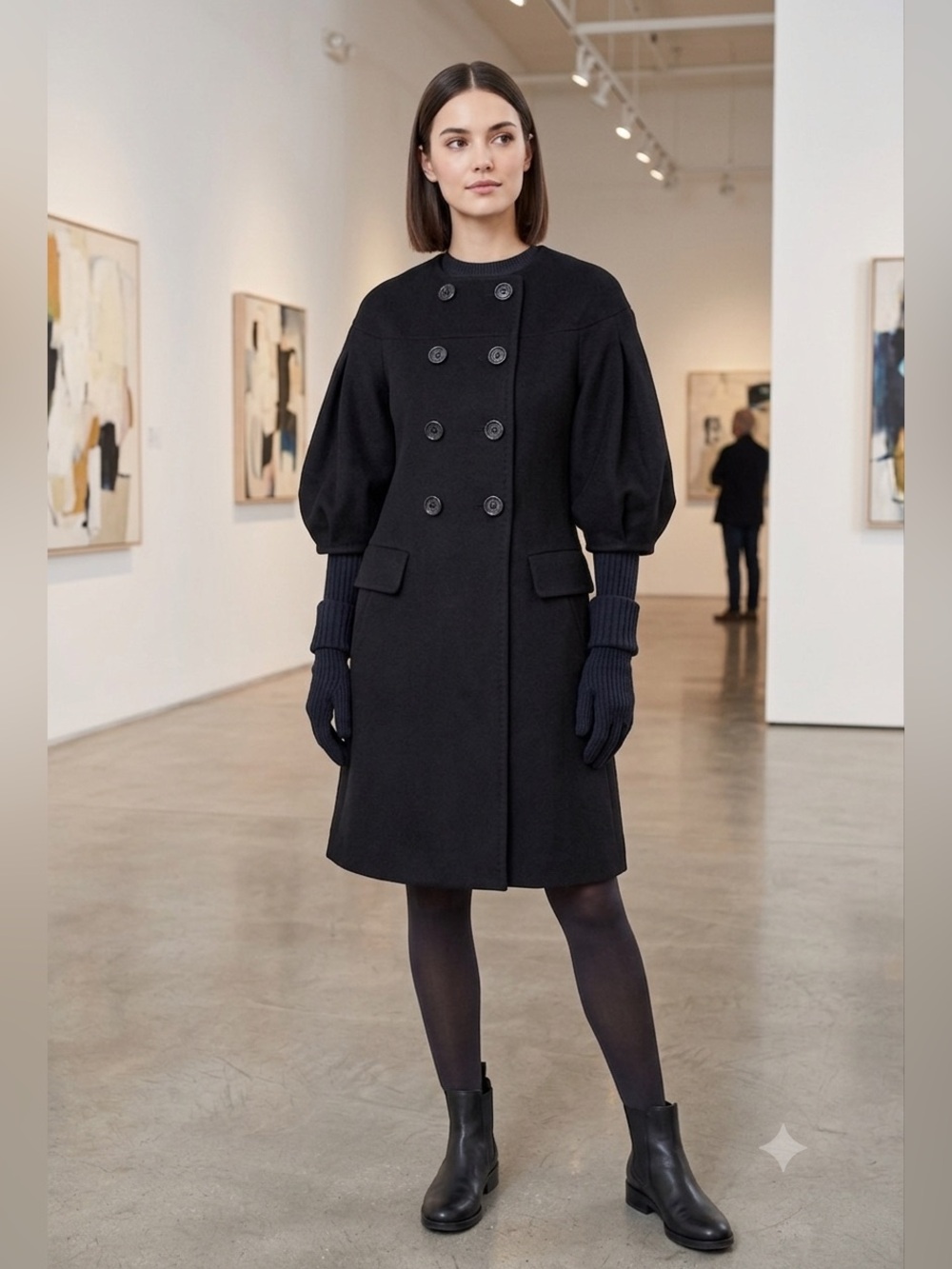 BCBGMaxAzria Black Button-Front‎ Wool Coat XXS
